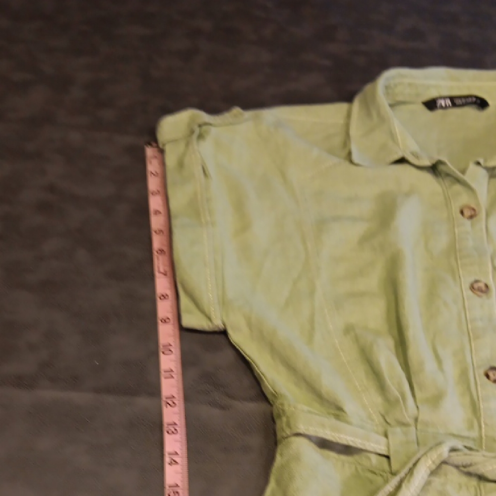 Zara Sage Green Linen Blend Romper With Tie Belt - Picture 9 of 13